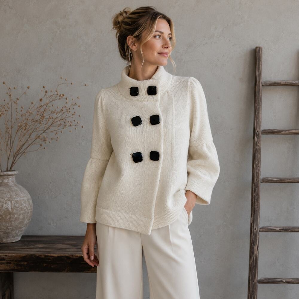 Akiabara Off White Angora Wool Blend 3/4 Sleeve Sweater Cardigan 4